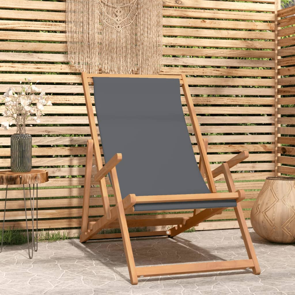 Folding Beach Chair Solid Wood Teak Grey - Newstart Furniture