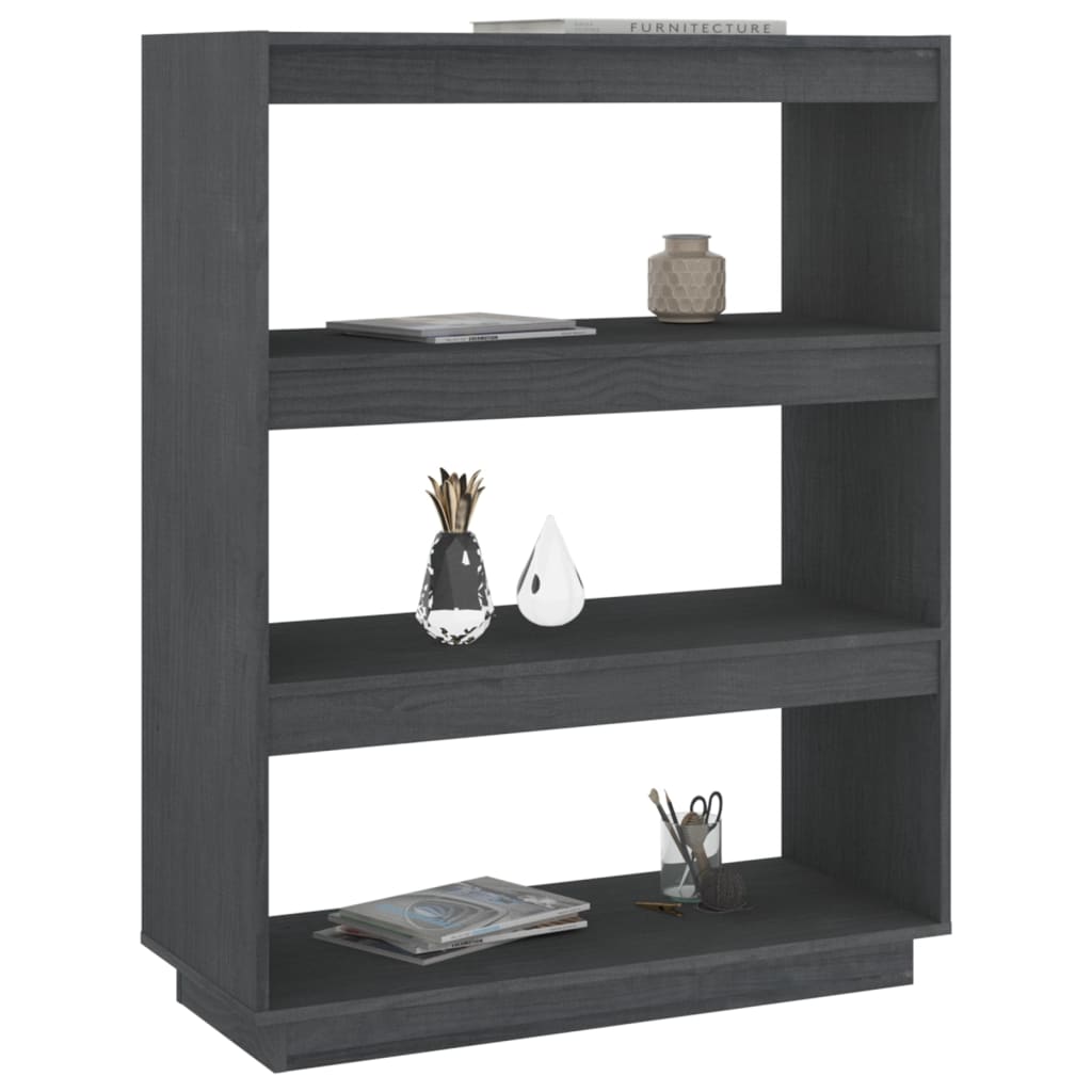 Book Cabinet/Room Divider Grey 80x35x103 cm Solid Pinewood - Newstart Furniture