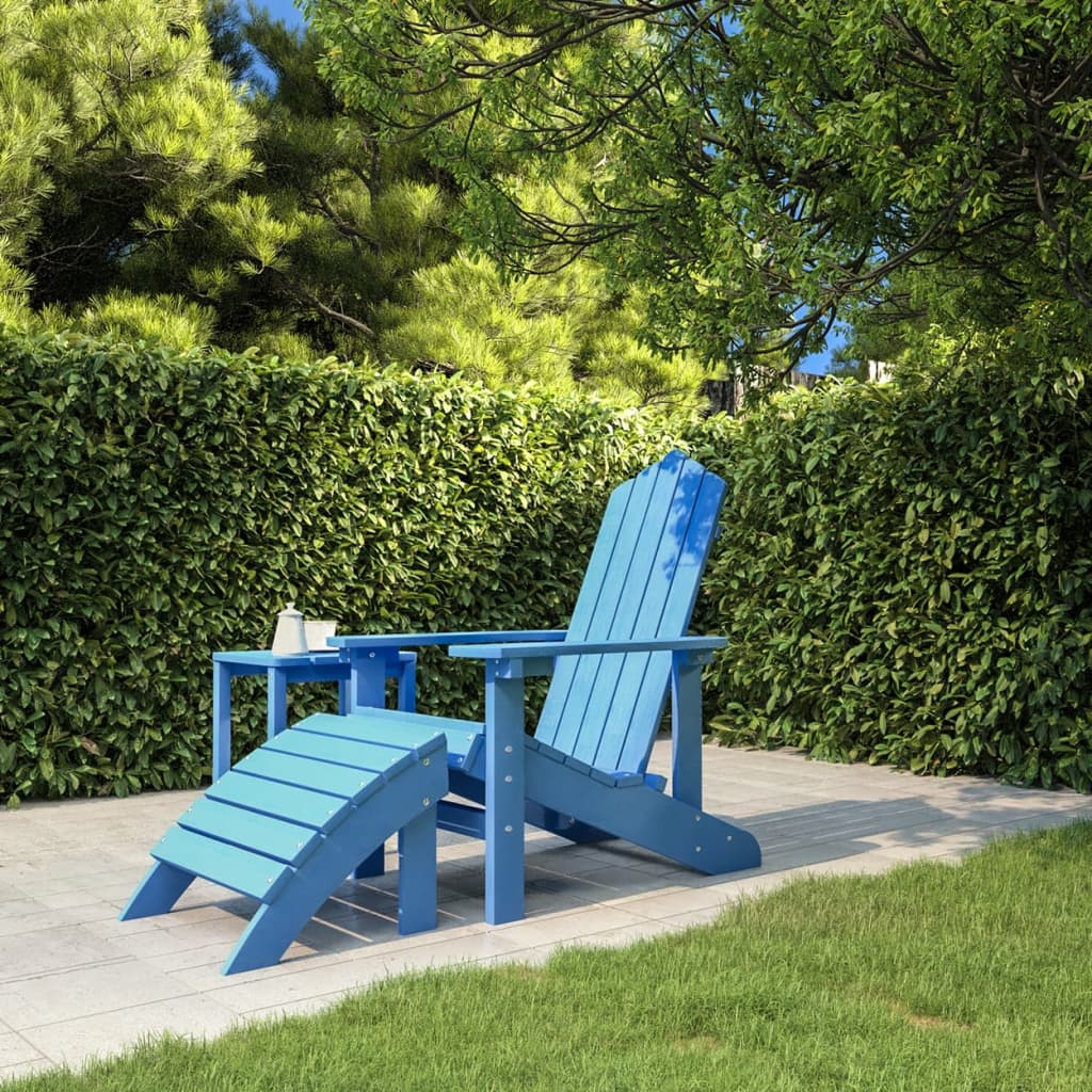 Garden Adirondack Chair with Footstool HDPE Aqua Blue - Newstart Furniture