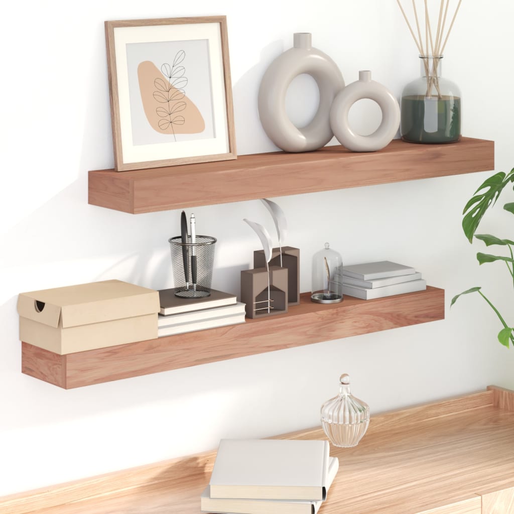 Wall Shelves 2 pcs 90x15x6 cm Solid Wood Teak - Newstart Furniture