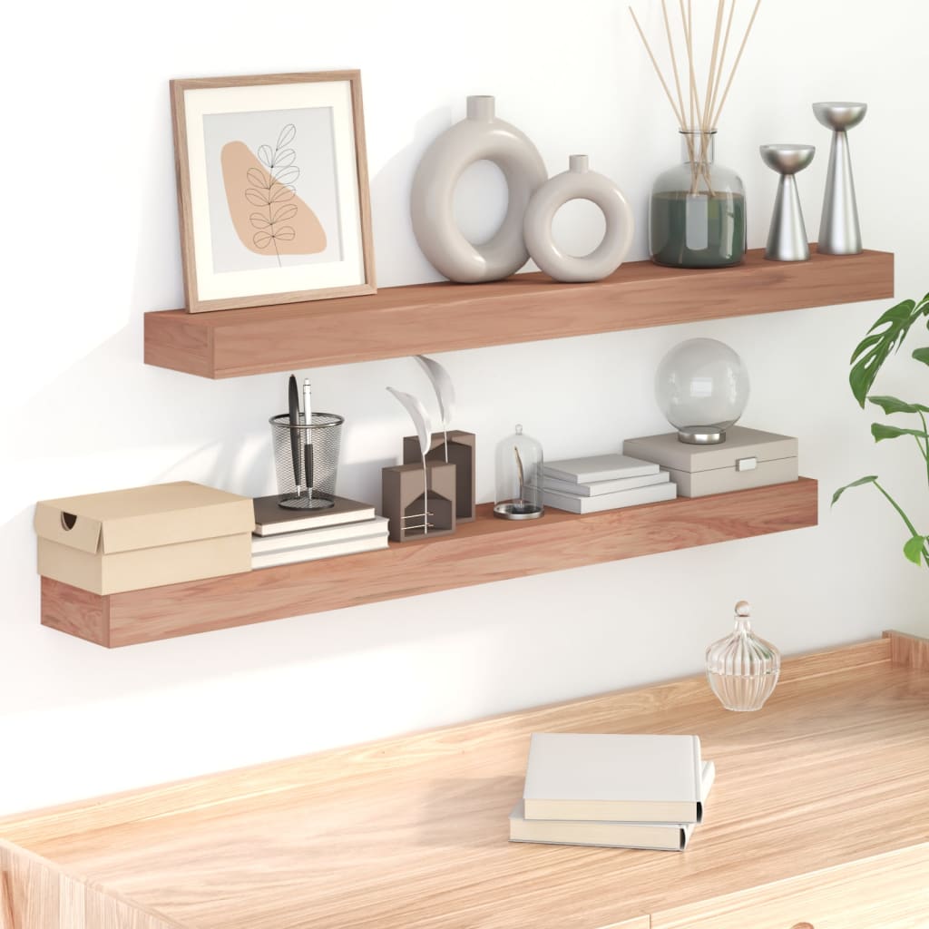 Wall Shelves 2 pcs 110x15x6 cm Solid Wood Teak - Newstart Furniture