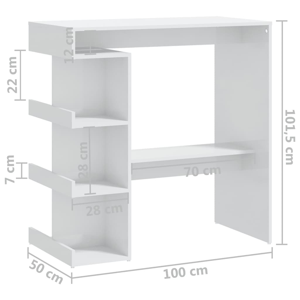 Bar Table with Storage Rack High Gloss White 100x50x101.5 cm - Newstart Furniture