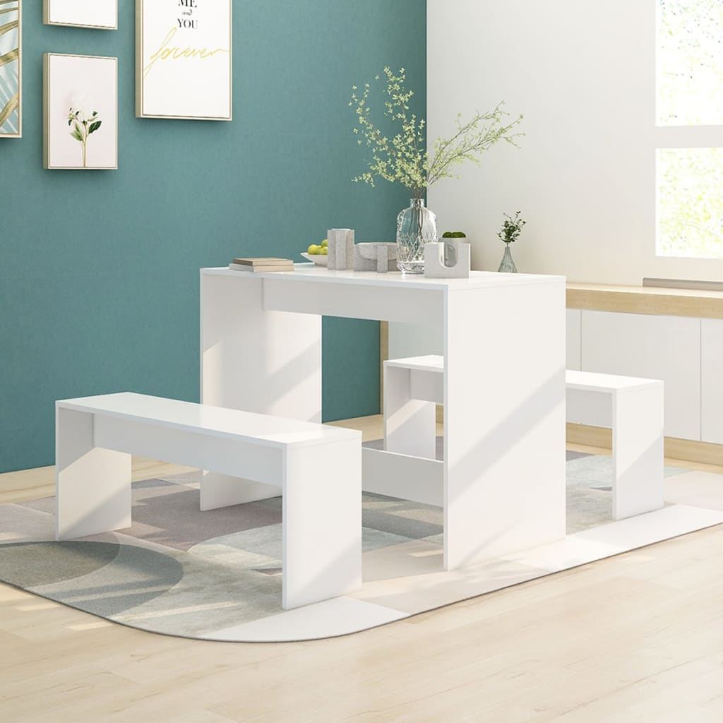 3 Piece Dining Set White Engineered Wood - Newstart Furniture