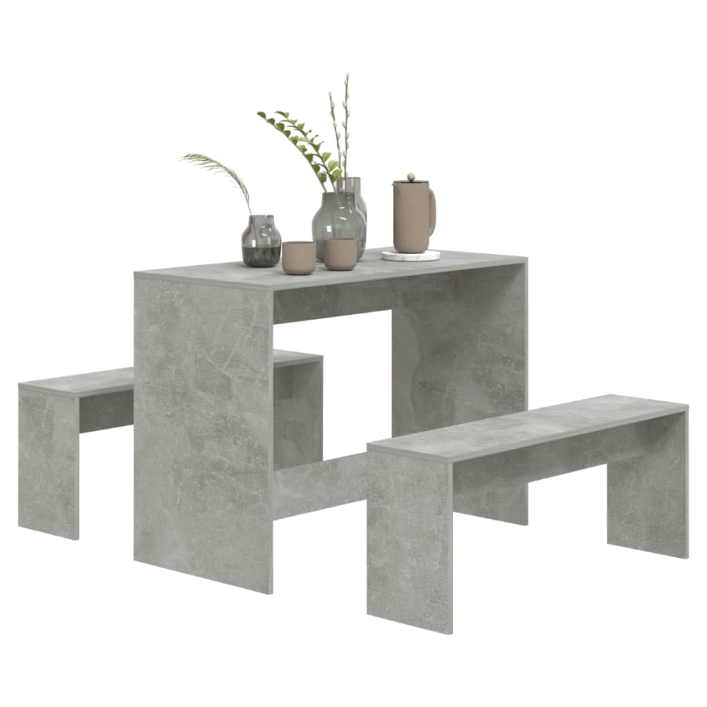 3 Piece Dining Set Concrete Grey Engineered Wood - Newstart Furniture