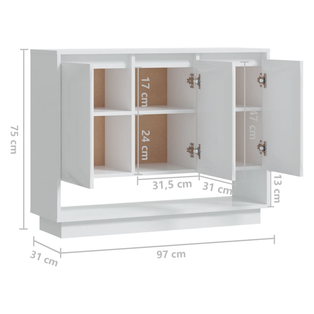 Sideboard High Gloss White 97x31x75 cm Engineered Wood - Newstart Furniture