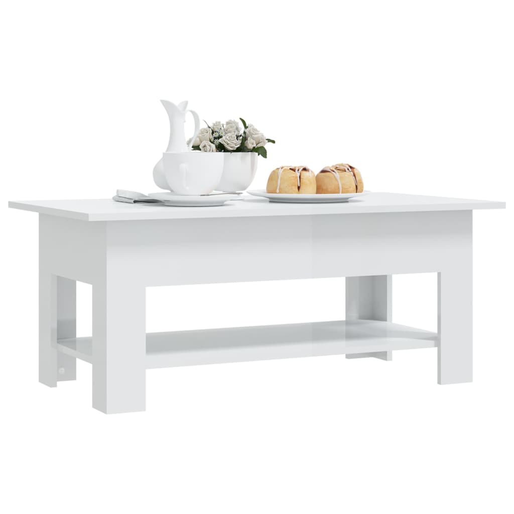 Coffee Table High Gloss White 102x55x42 cm Engineered Wood - Newstart Furniture