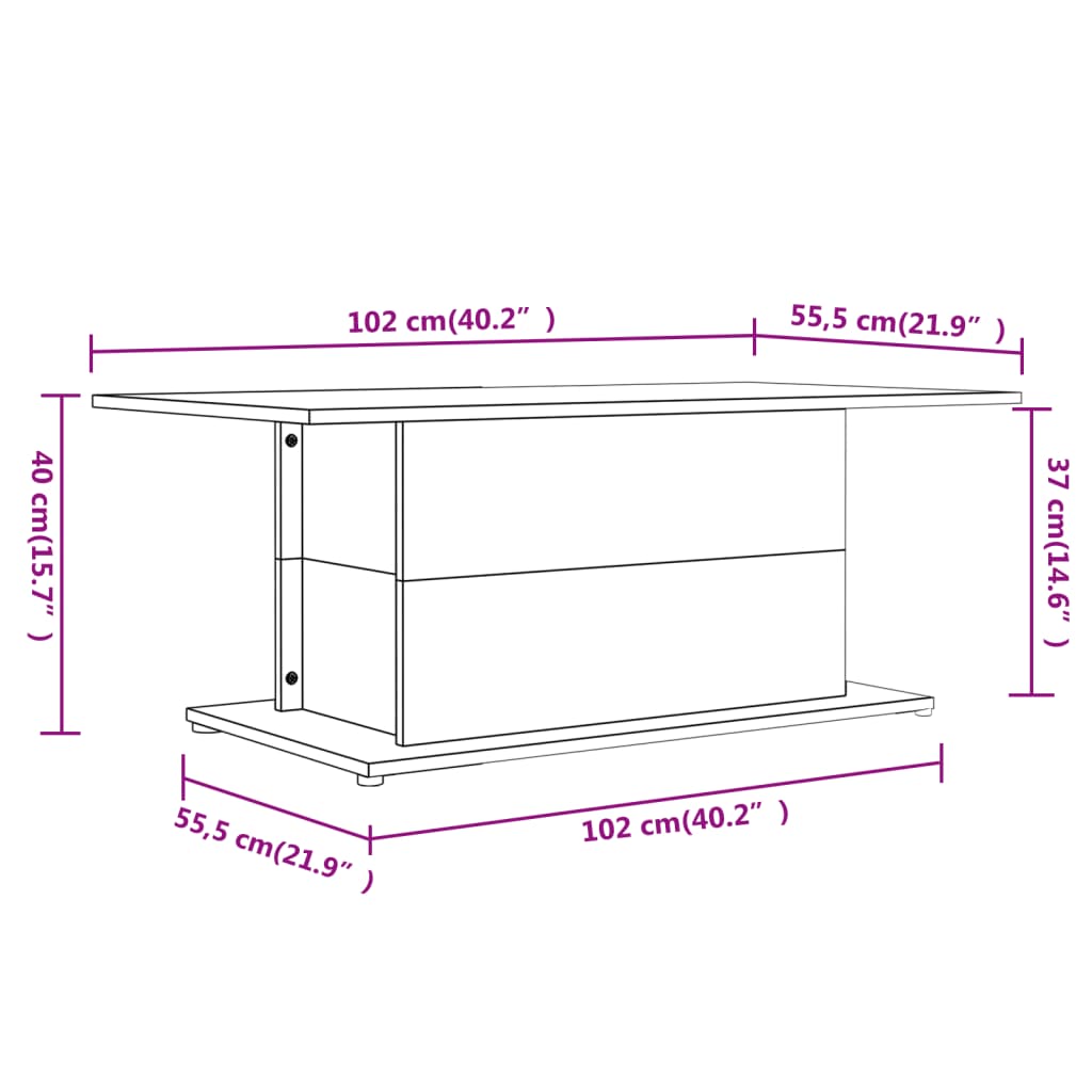 Coffee Table High Gloss White 102x55.5x40 cm Engineered Wood - Newstart Furniture