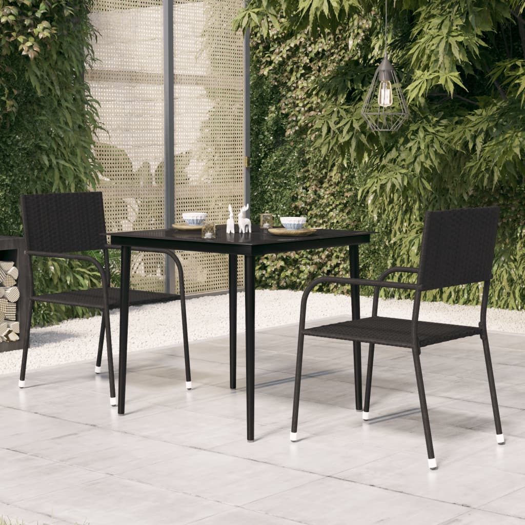Garden Dining Table Black 80x80x74 cm Steel and Glass - Newstart Furniture