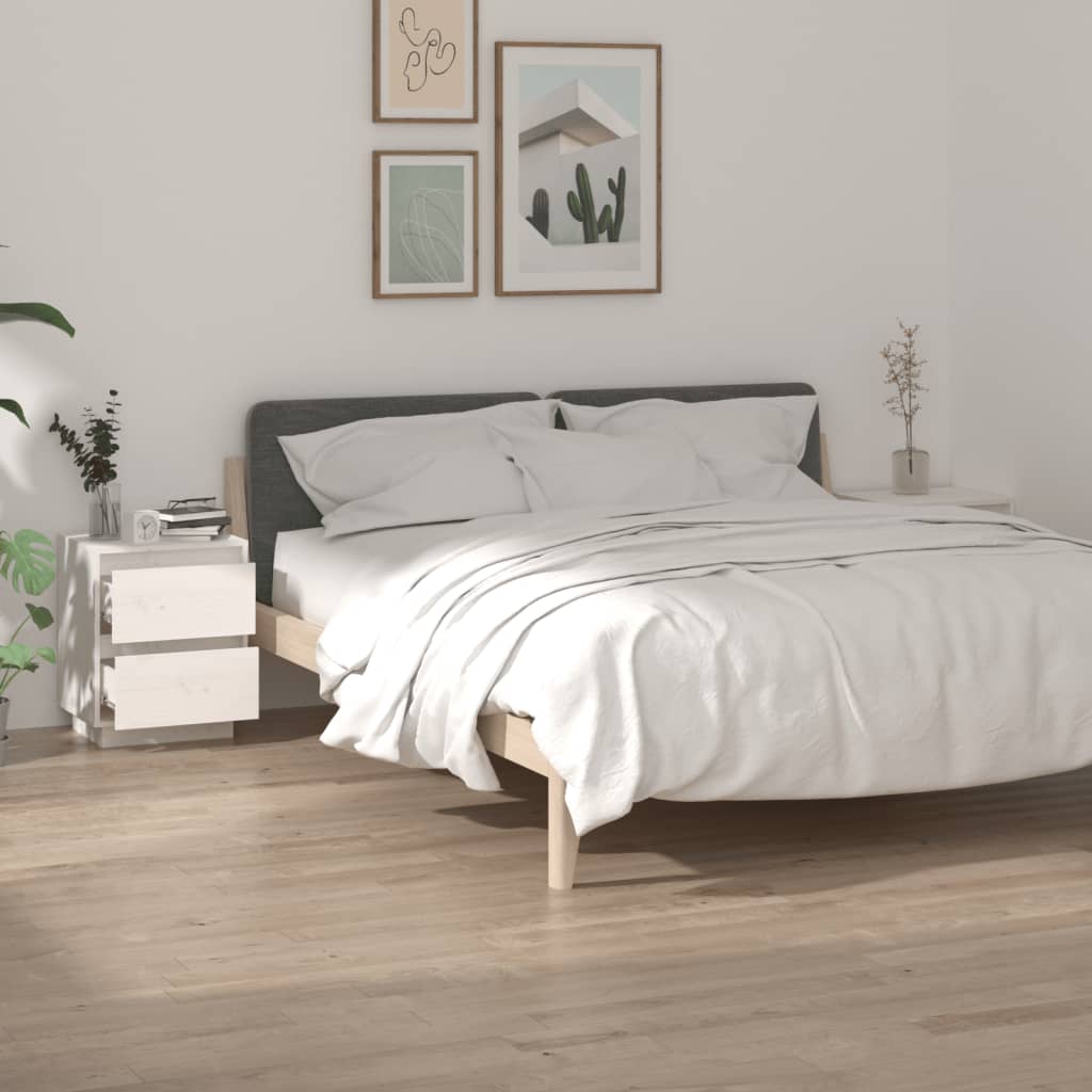 Bedside Cabinets 2 pcs White 40x35x50 cm Solid Wood Pine - Newstart Furniture