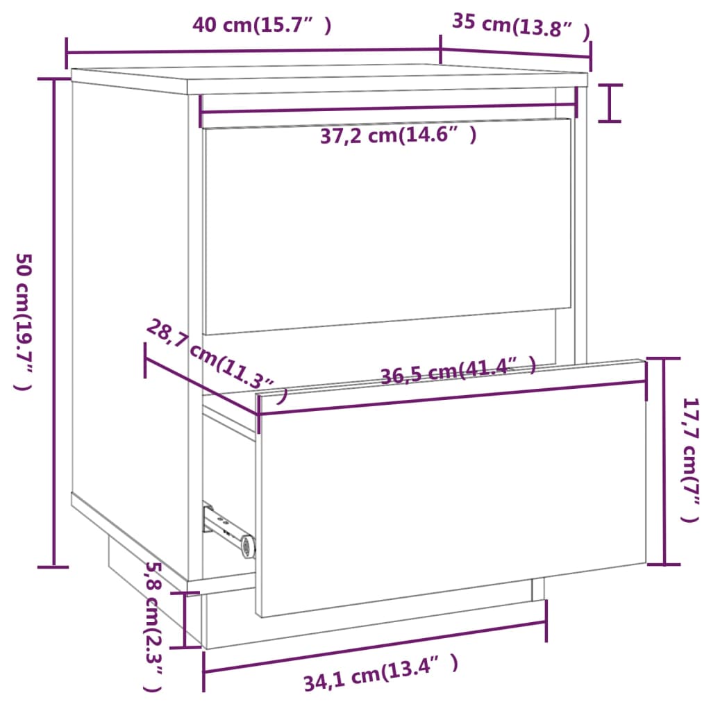 Bedside Cabinet Black 40x35x50 cm Solid Wood Pine - Newstart Furniture