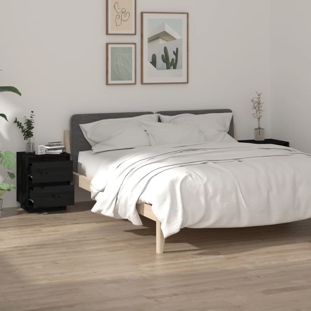 Bedside Cabinets 2 pcs Black 40x35x50 cm Solid Wood Pine - Newstart Furniture