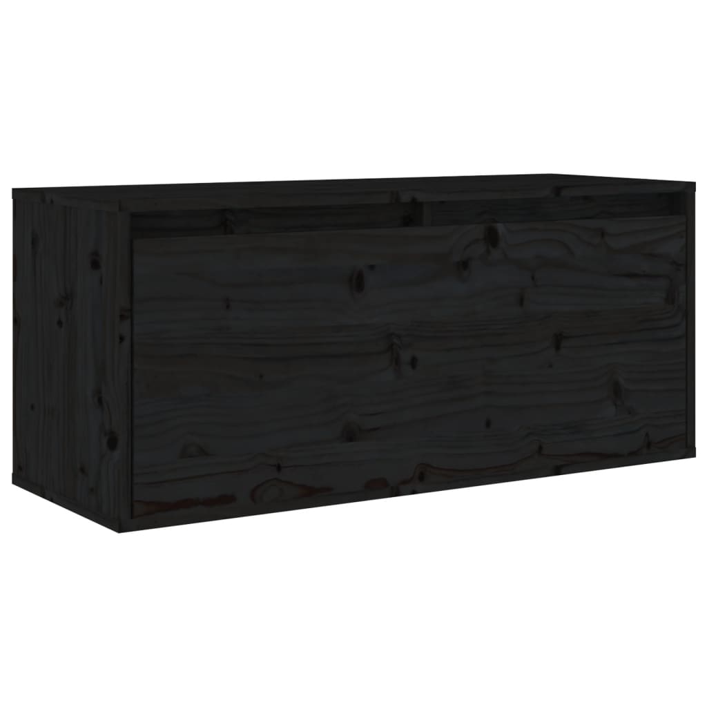 Wall Cabinet Black 80x30x35 cm Solid Wood Pine - Newstart Furniture