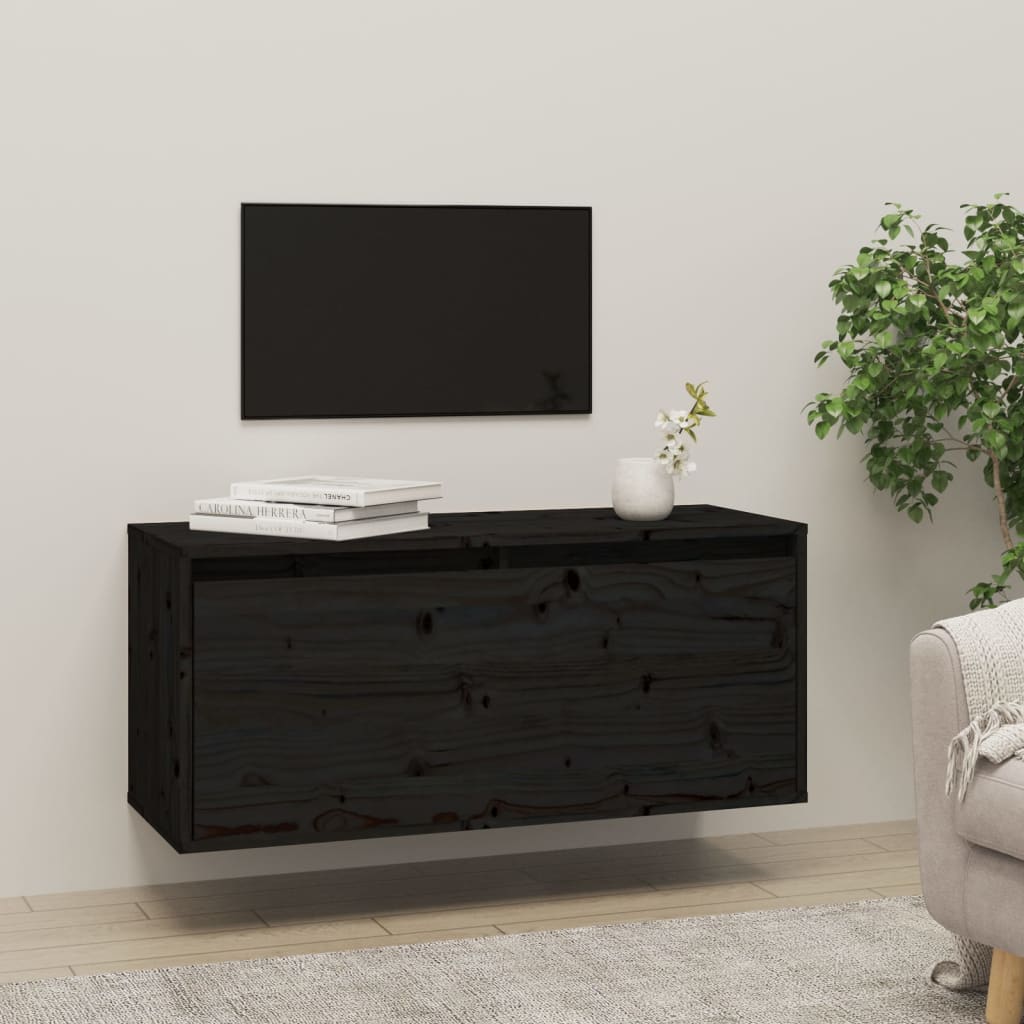Wall Cabinet Black 80x30x35 cm Solid Wood Pine - Newstart Furniture