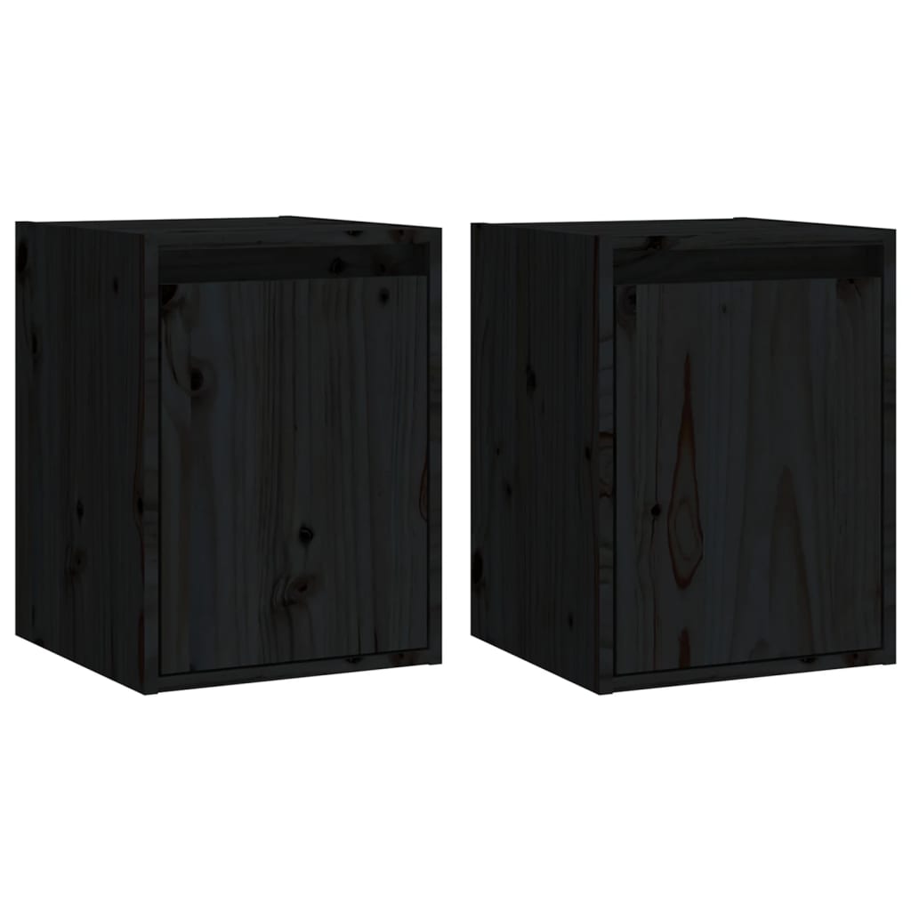 Wall Cabinets 2pcs Black 30x30x40 cm Solid Wood Pine - Newstart Furniture