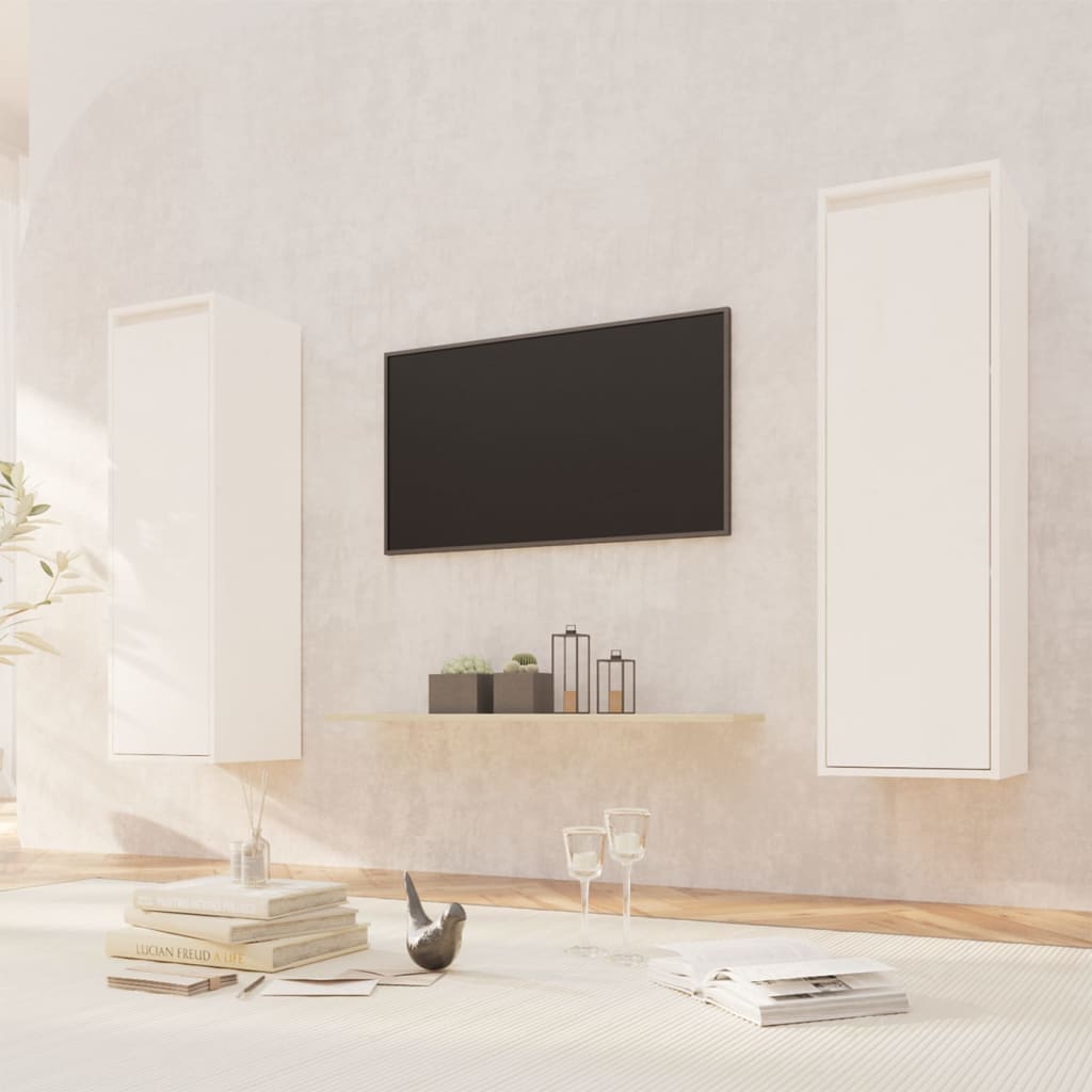 Wall Cabinets 2 pcs White 30x30x100 cm Solid Wood Pine - Newstart Furniture