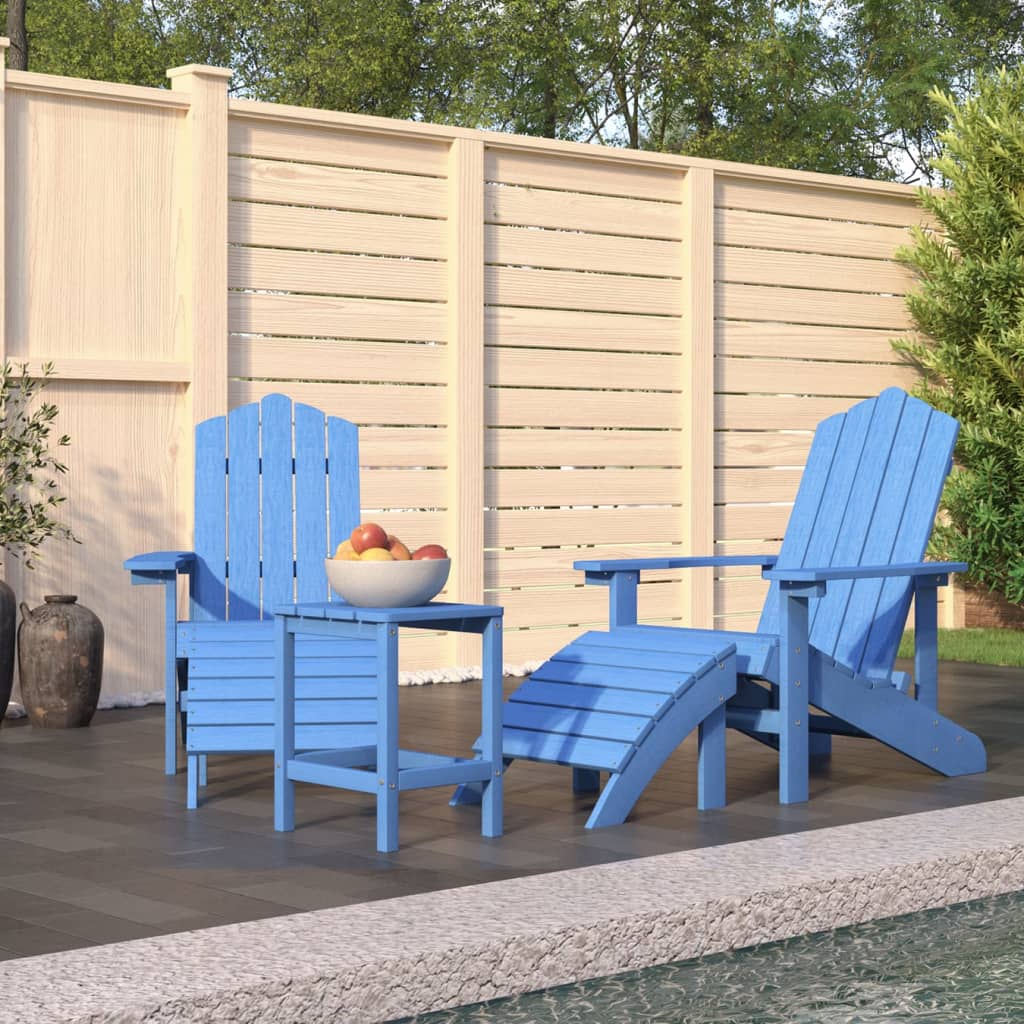Garden Adirondack Chairs with Footstool & Table HDPE Aqua Blue - Newstart Furniture