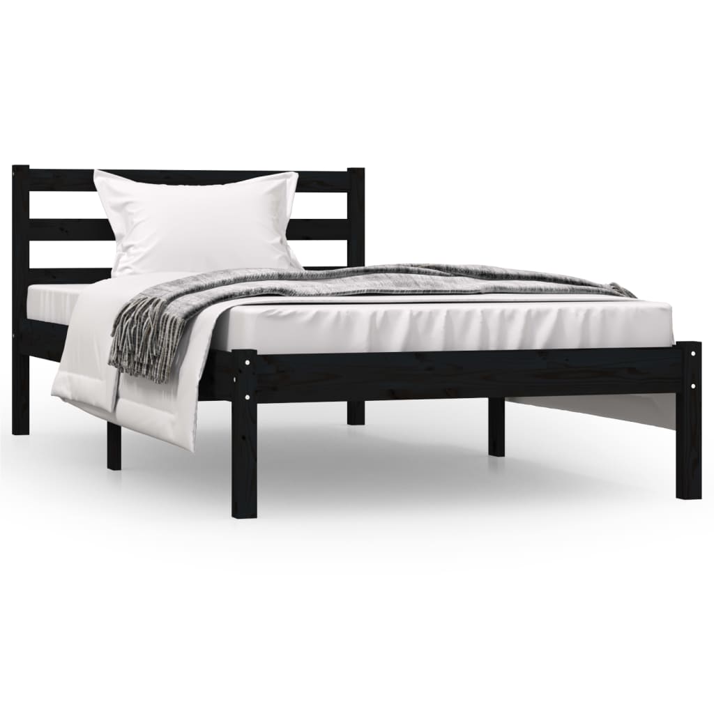 Bed Frame Solid Wood Pine 92x187 cm Single Bed Size Black - Newstart Furniture