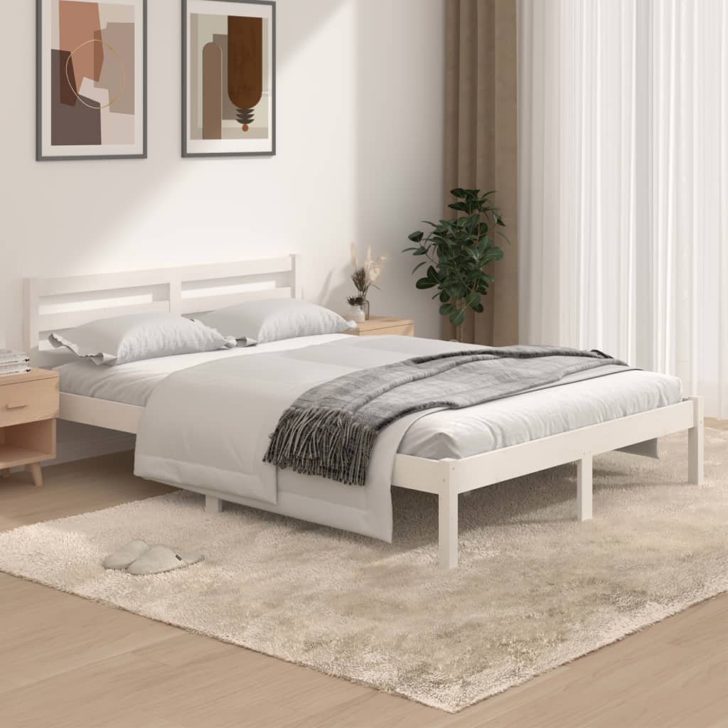Bed Frame Solid Wood Pine White 137x187 Double Size - Newstart Furniture