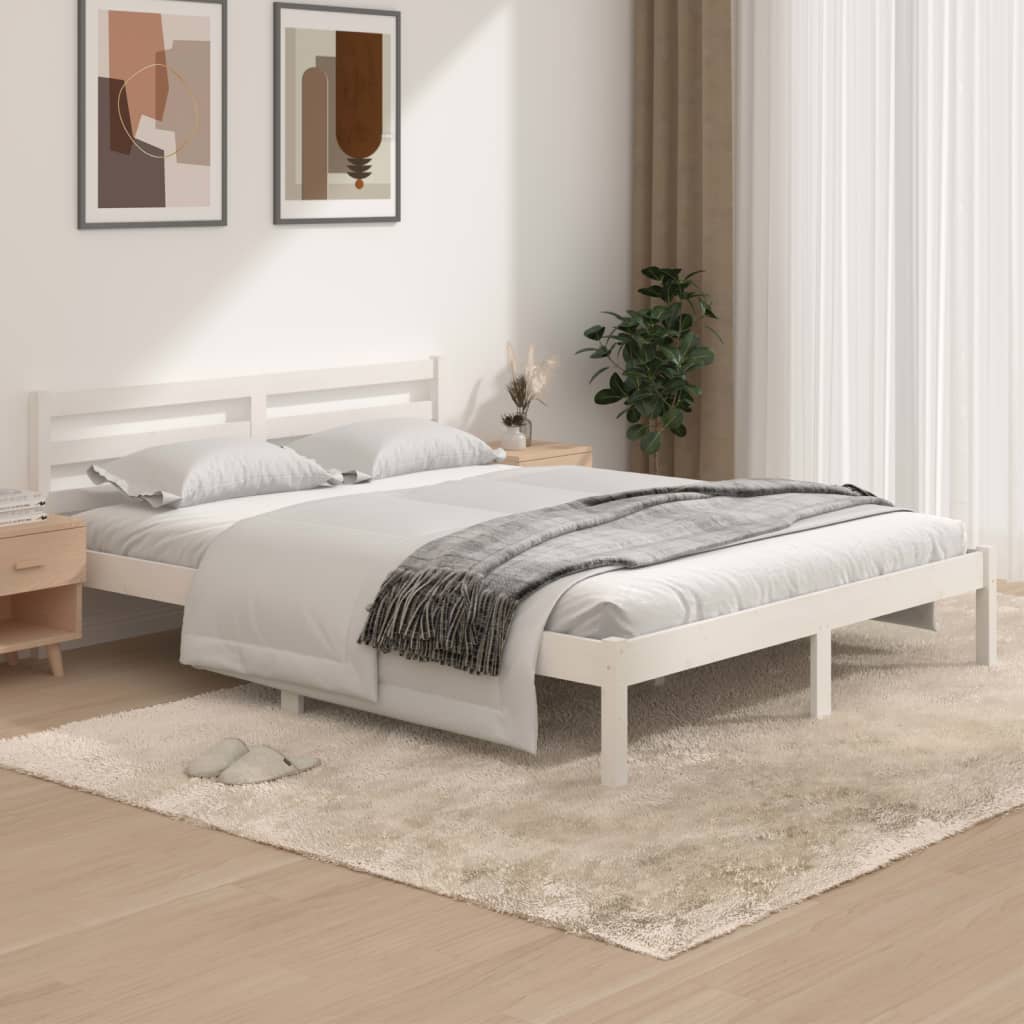 Bed Frame Solid Wood Pine White 153x203 cm Queen Size - Newstart Furniture