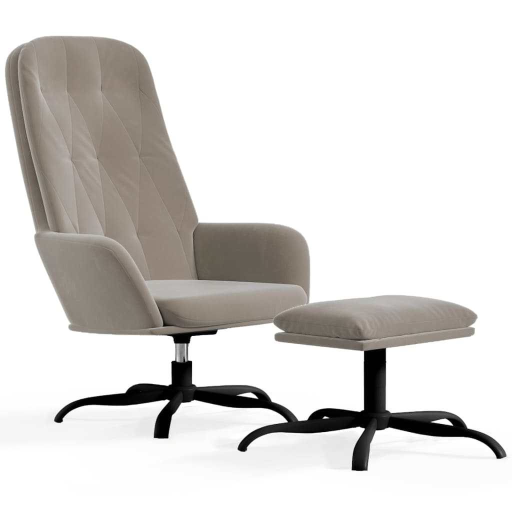 Relaxing Chair with Footstool Light Grey Velvet - Newstart Furniture