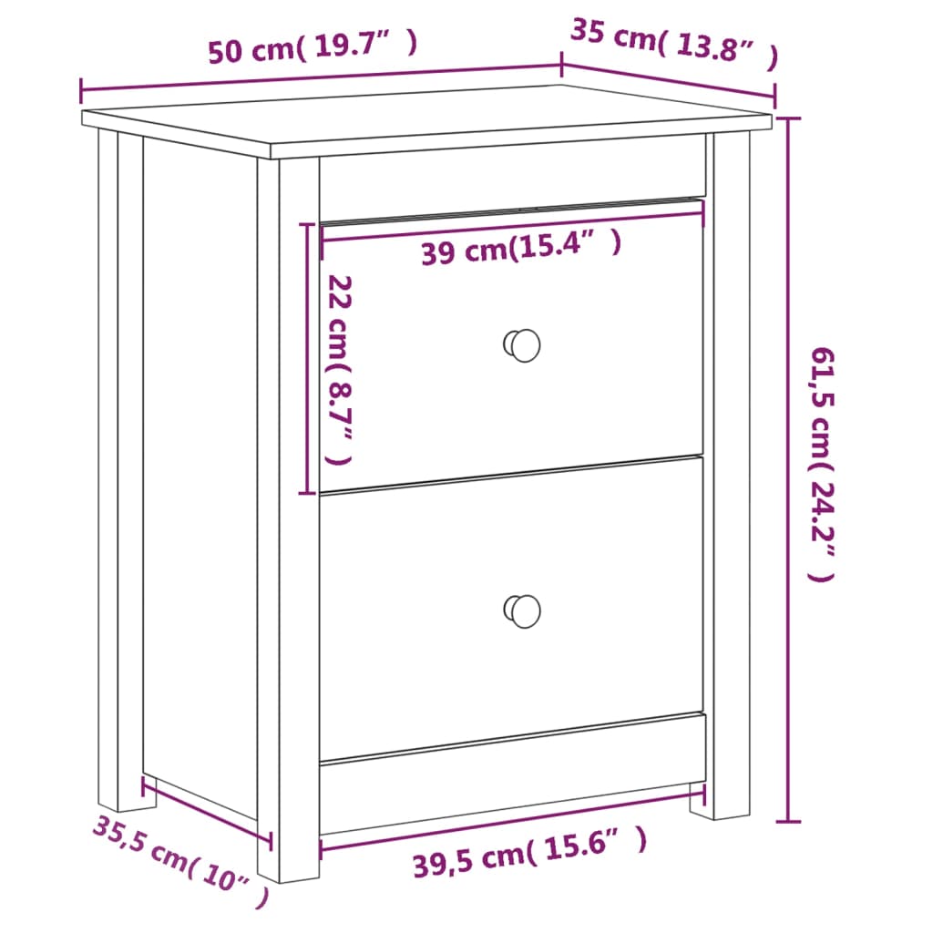 Bedside Cabinets 2 pcs Honey Brown 50x35x61.5 cm Solid Wood Pine - Newstart Furniture