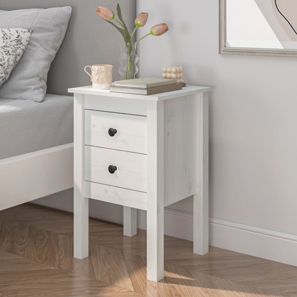 Bedside Cabinet White 40x35x61.5 cm Solid Wood Pine - Newstart Furniture