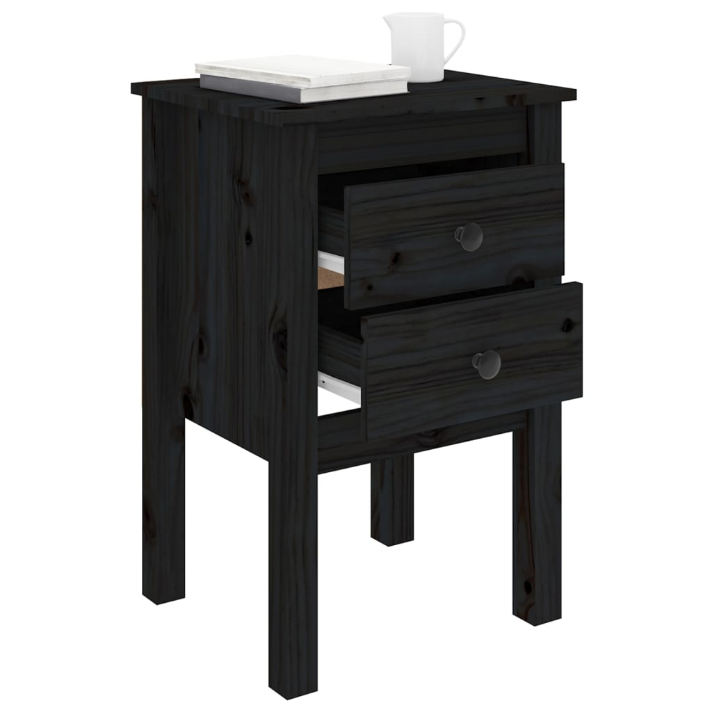 Bedside Cabinet Black 40x35x61.5 cm Solid Wood Pine - Newstart Furniture