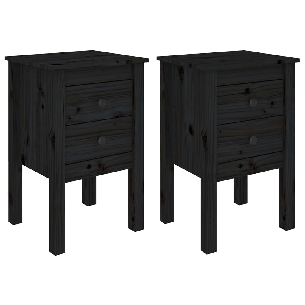 Bedside Cabinets 2 pcs Black 40x35x61.5 cm Solid Wood Pine - Newstart Furniture