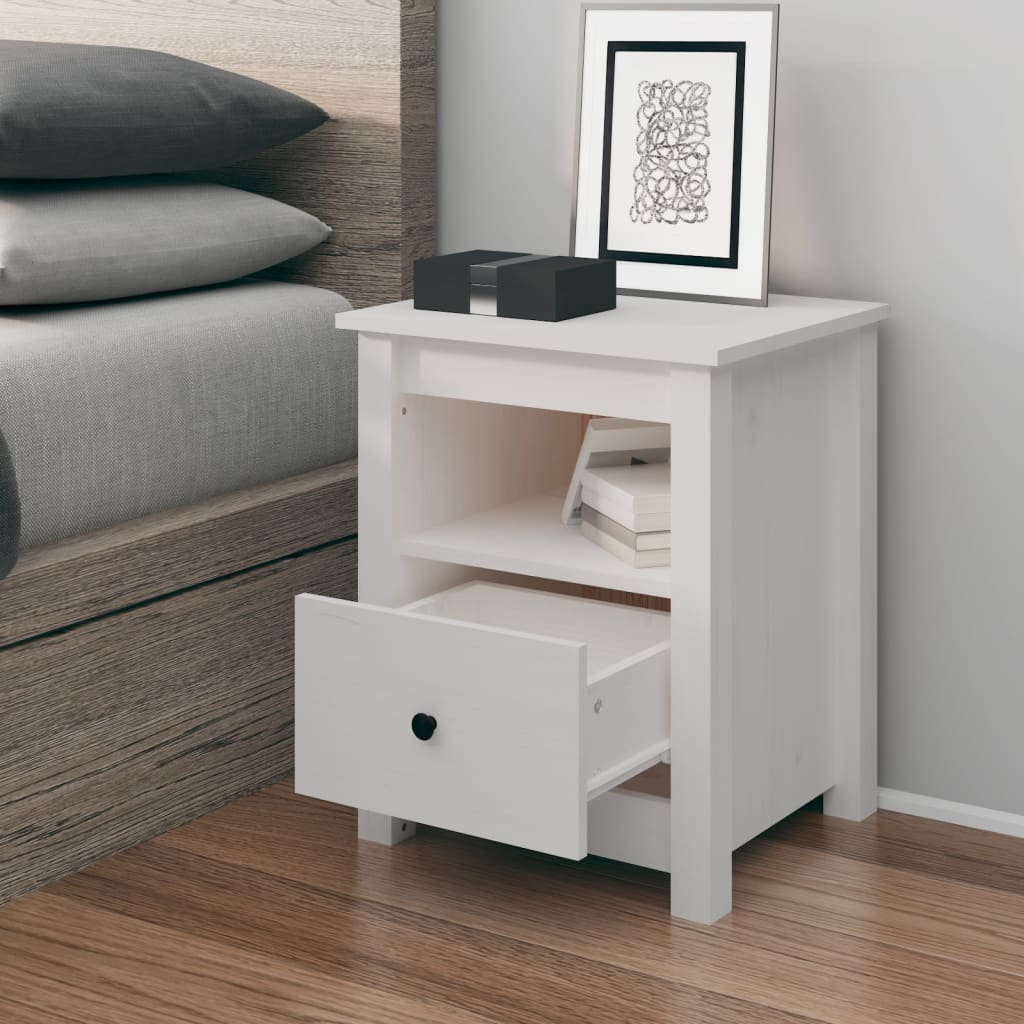 Bedside Cabinet White 40x35x49 cm Solid Wood Pine - Newstart Furniture