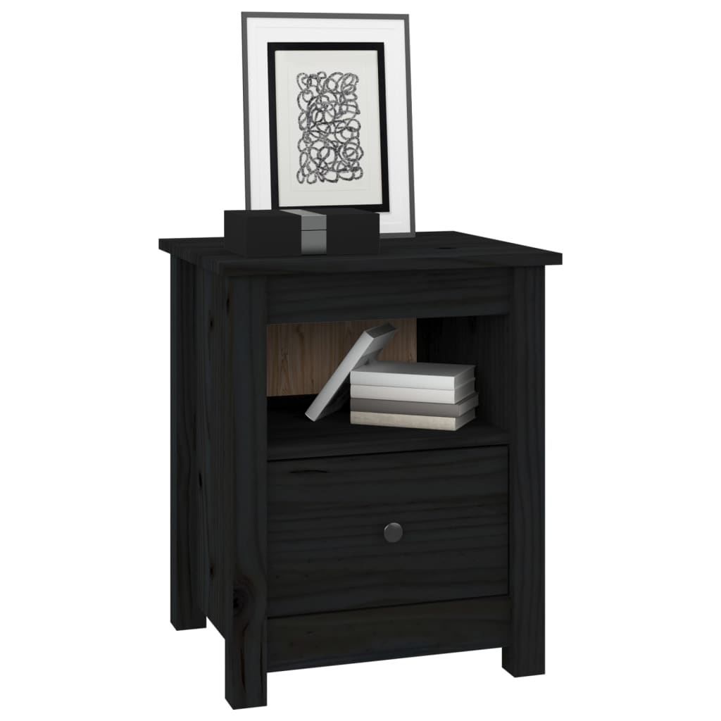 Bedside Cabinet Black 40x35x49 cm Solid Wood Pine - Newstart Furniture