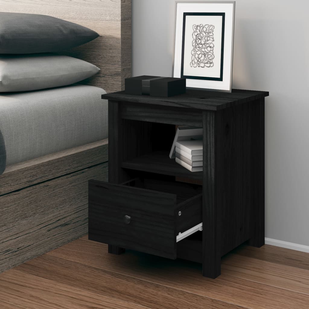 Bedside Cabinet Black 40x35x49 cm Solid Wood Pine - Newstart Furniture