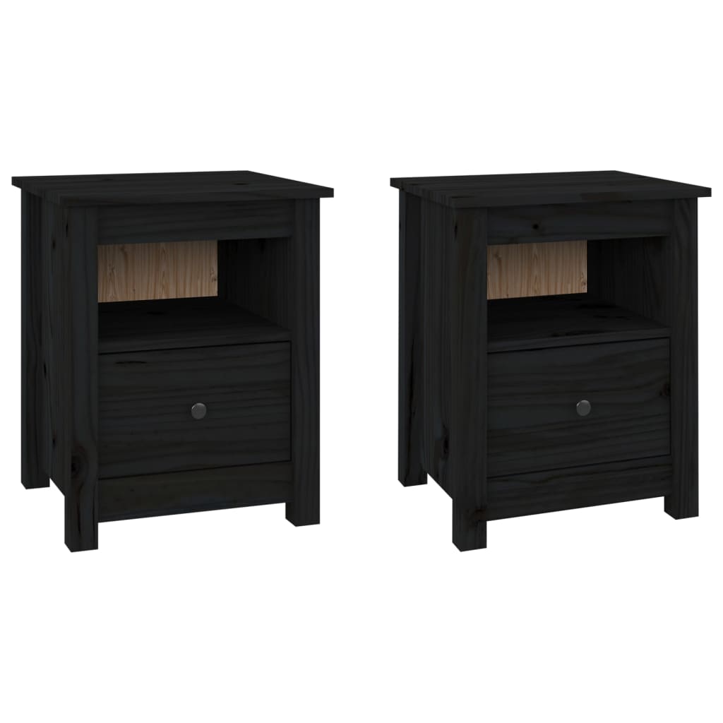 Bedside Cabinets 2 pcs Black 40x35x49 cm Solid Wood Pine - Newstart Furniture