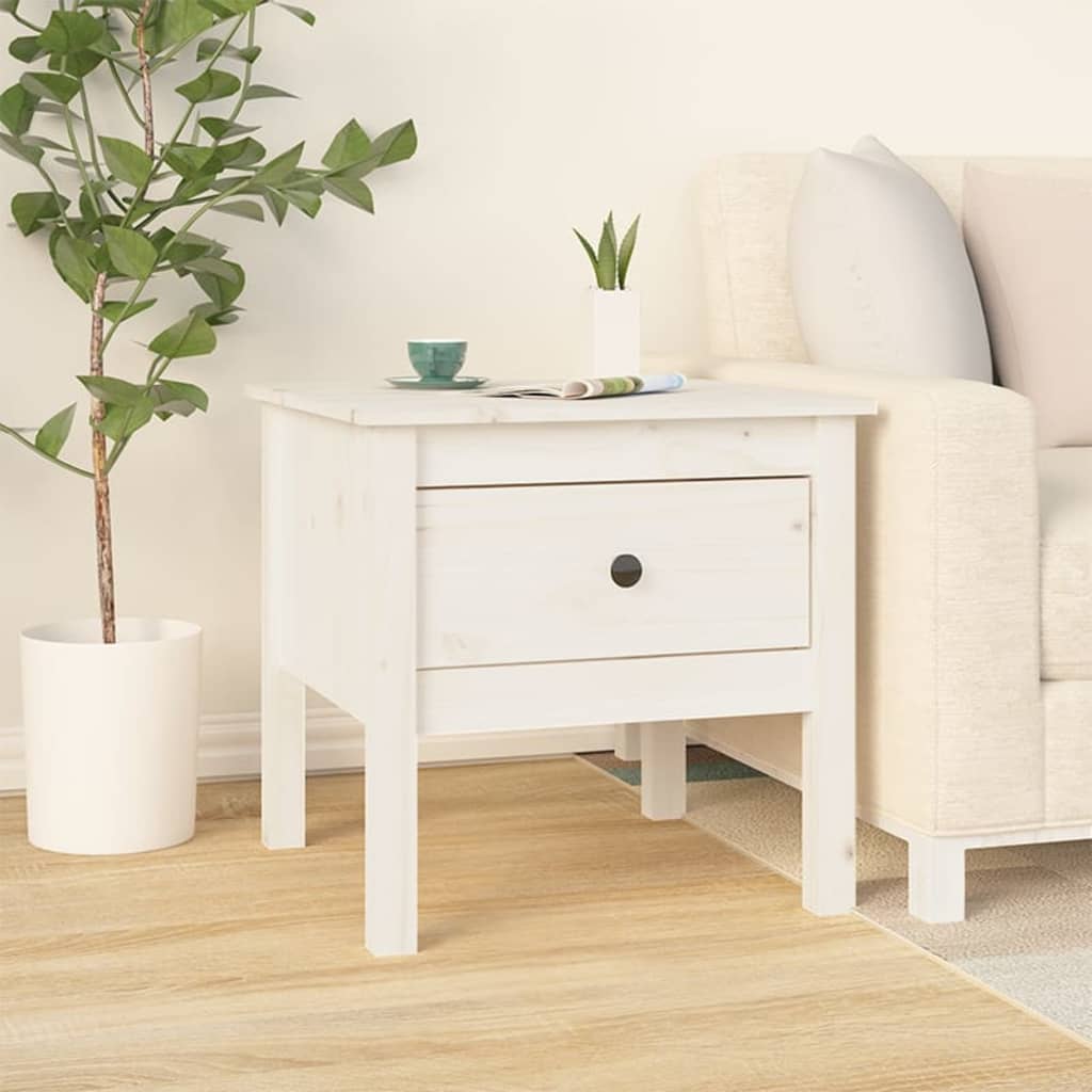 Side Table White 50x50x49 cm Solid Wood Pine - Newstart Furniture
