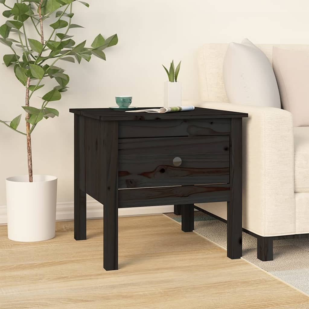 Side Table Black 50x50x49 cm Solid Wood Pine - Newstart Furniture
