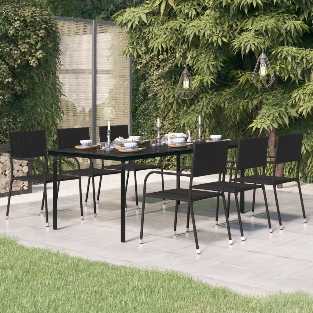 Garden Dining Table Black 200x100x74 cm Steel and Glass - Newstart Furniture