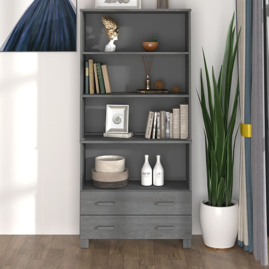 Highboard "HAMAR" Solid Wood Pine Dark Grey - Newstart Furniture