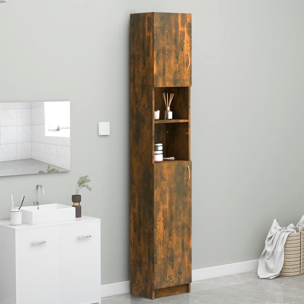 Bathroom Cabinet Smoked Oak 32x25.5x190 cm Engineered Wood - Newstart Furniture