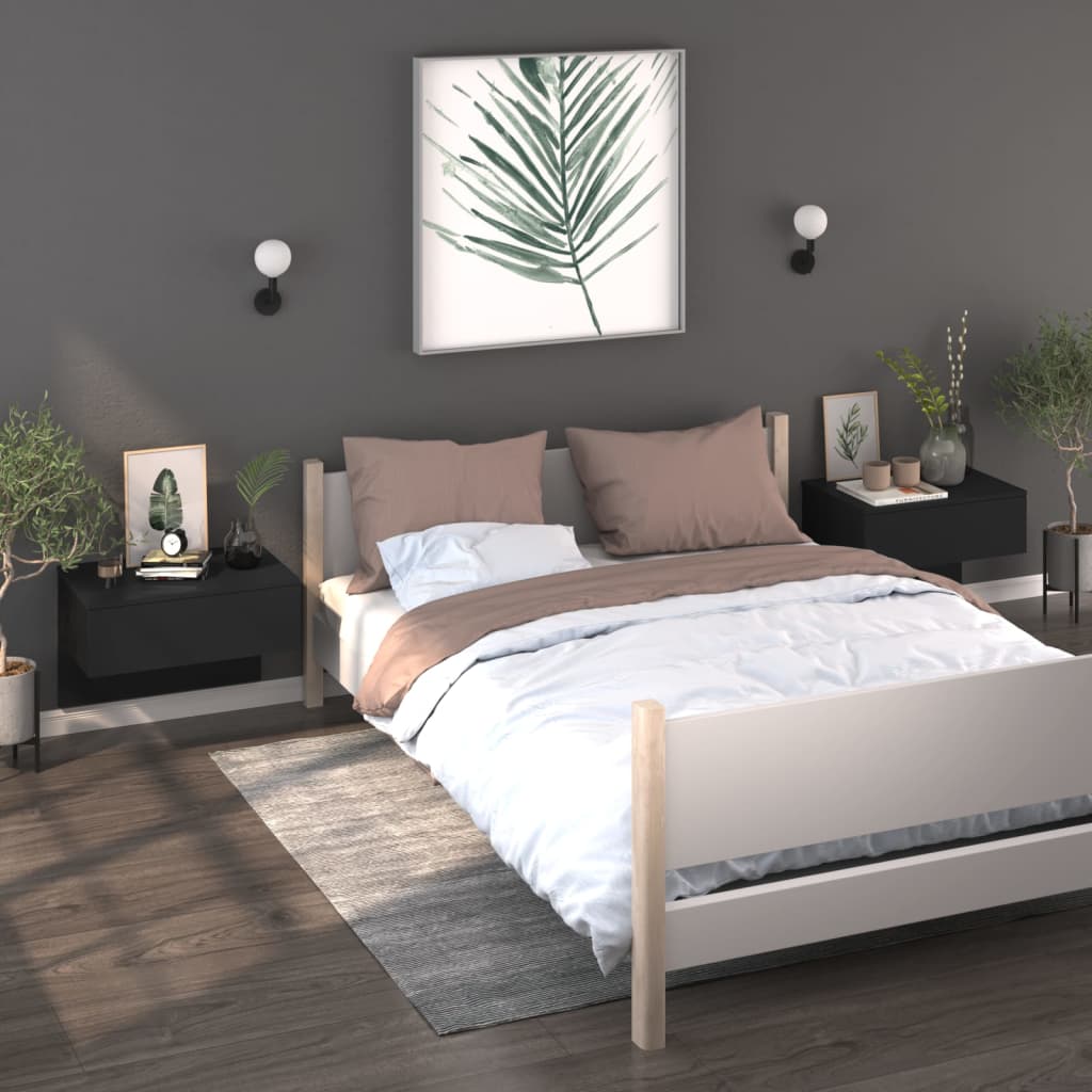 Wall-mounted Bedside Cabinets 2 pcs Black - Newstart Furniture