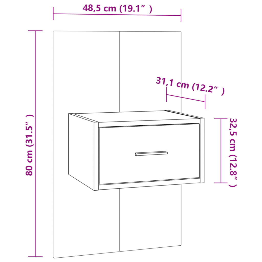 Wall-mounted Bedside Cabinets 2 pcs Concrete Grey - Newstart Furniture