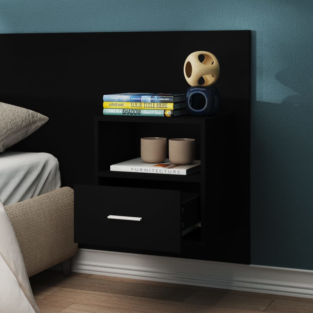 Wall-mounted Bedside Cabinet Black - Newstart Furniture