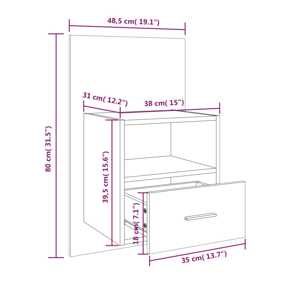 Wall-mounted Bedside Cabinet Black - Newstart Furniture