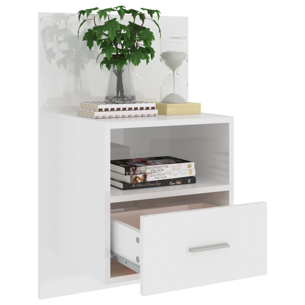 Wall-mounted Bedside Cabinets 2 pcs High Gloss White - Newstart Furniture