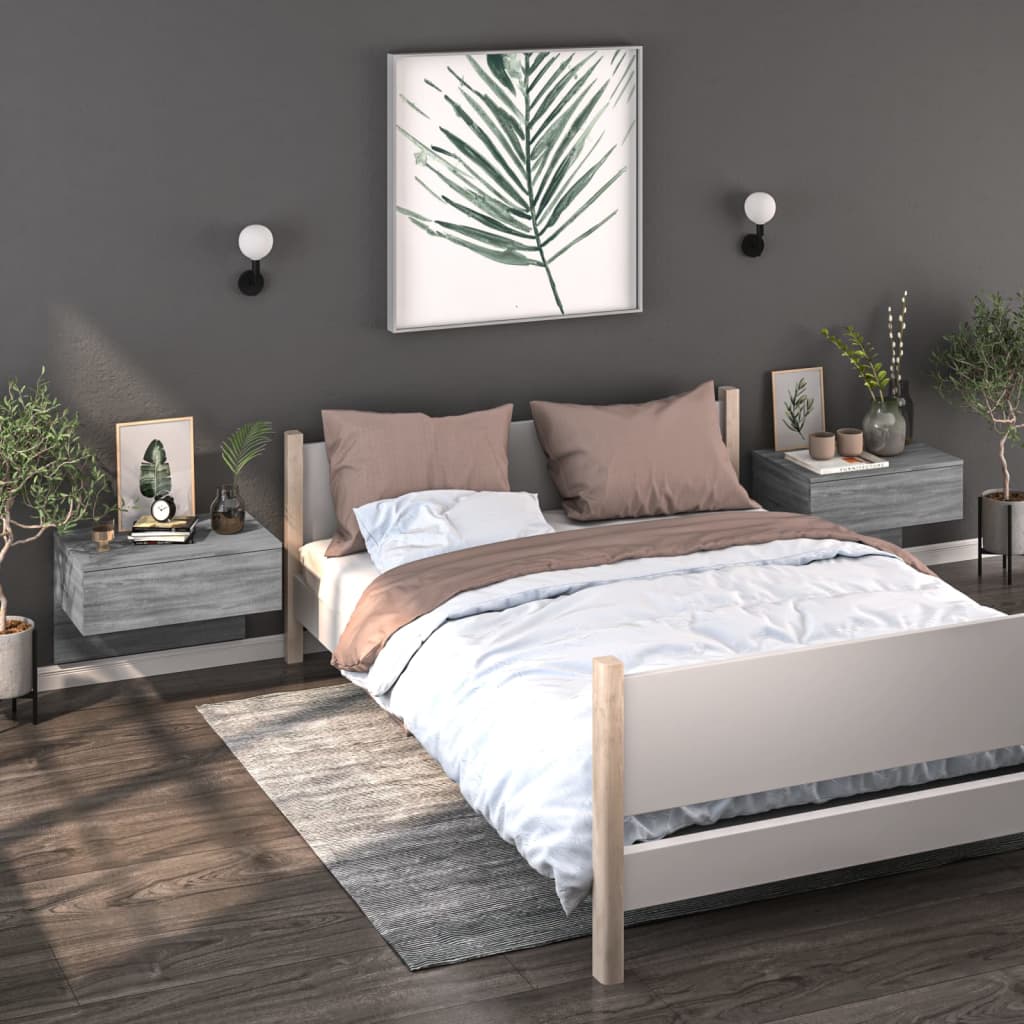 Wall-mounted Bedside Cabinet Grey Sonoma - Newstart Furniture