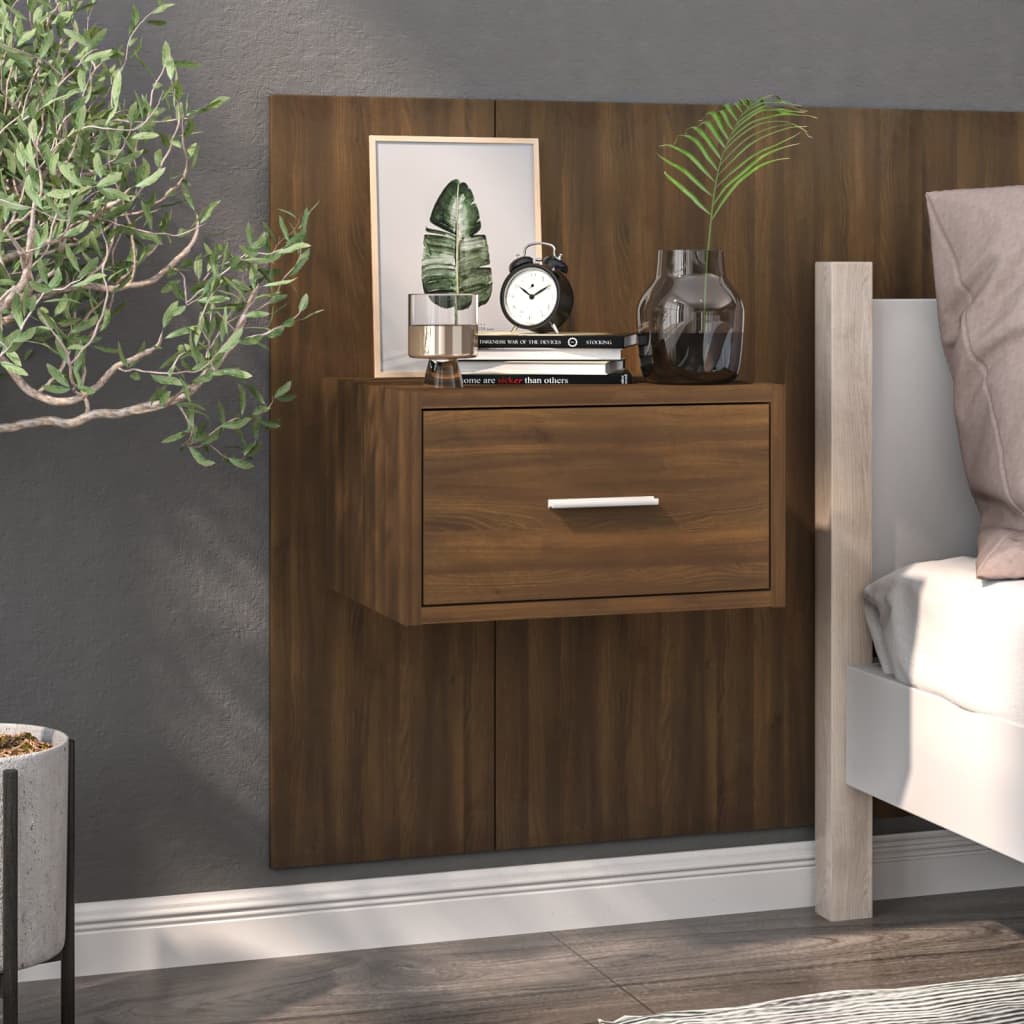 Wall-mounted Bedside Cabinet Brown Oak - Newstart Furniture