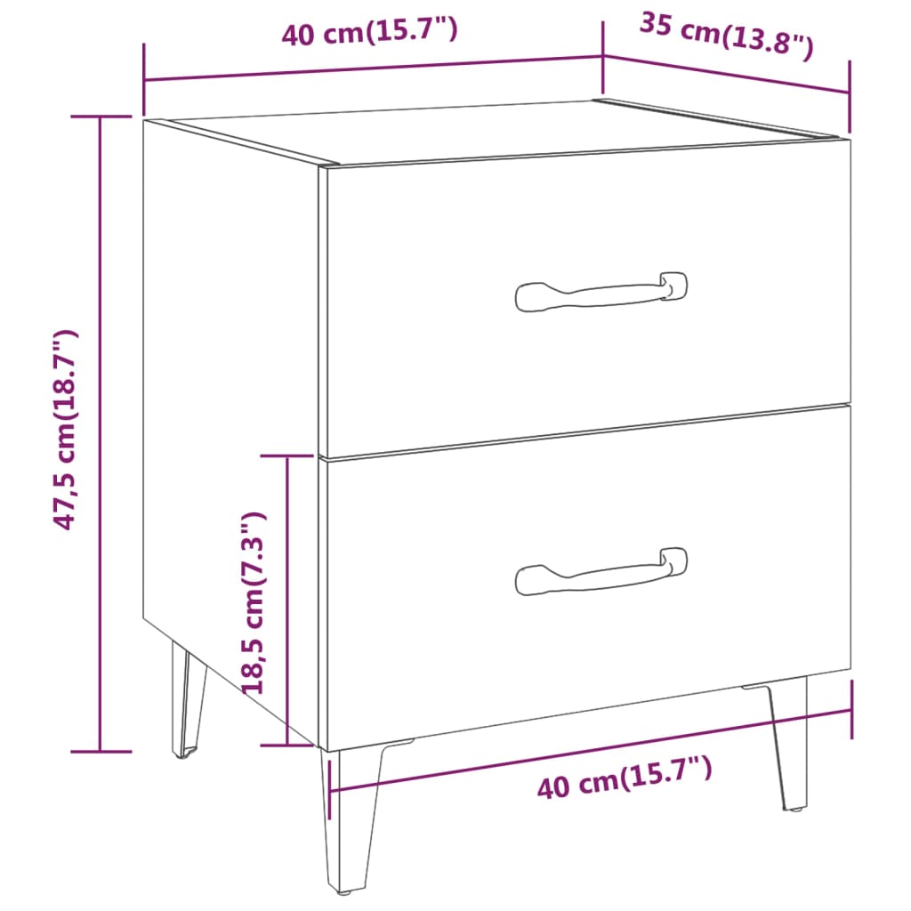 Bedside Cabinets 2 pcs Black 40x35x47.5 cm - Newstart Furniture
