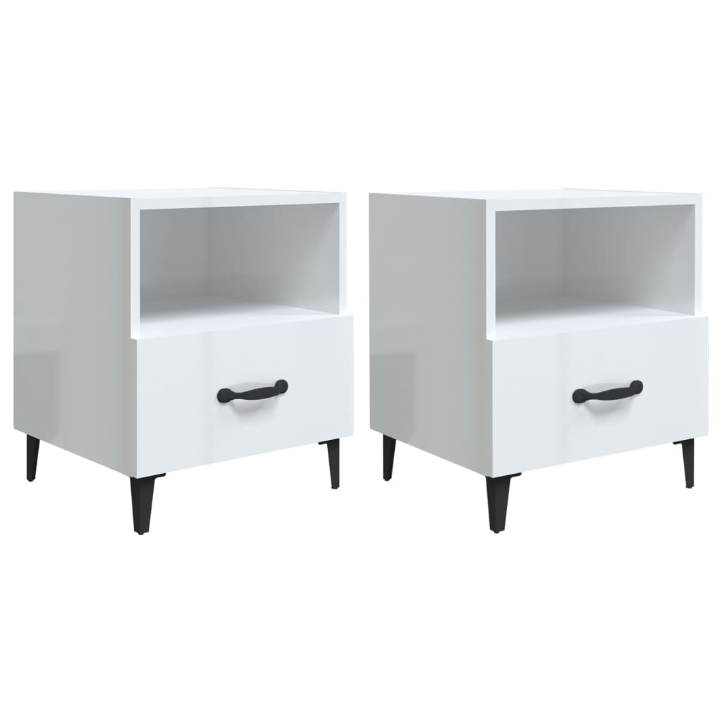 Bedside Cabinets 2 pcs High Gloss White Engineered Wood - Newstart Furniture