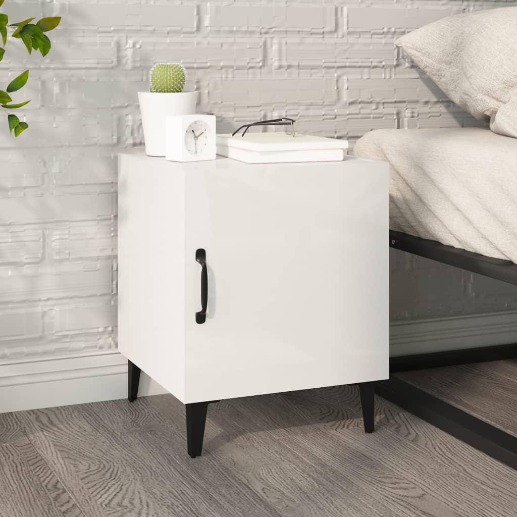 Bedside Cabinet High Gloss White Engineered Wood - Newstart Furniture