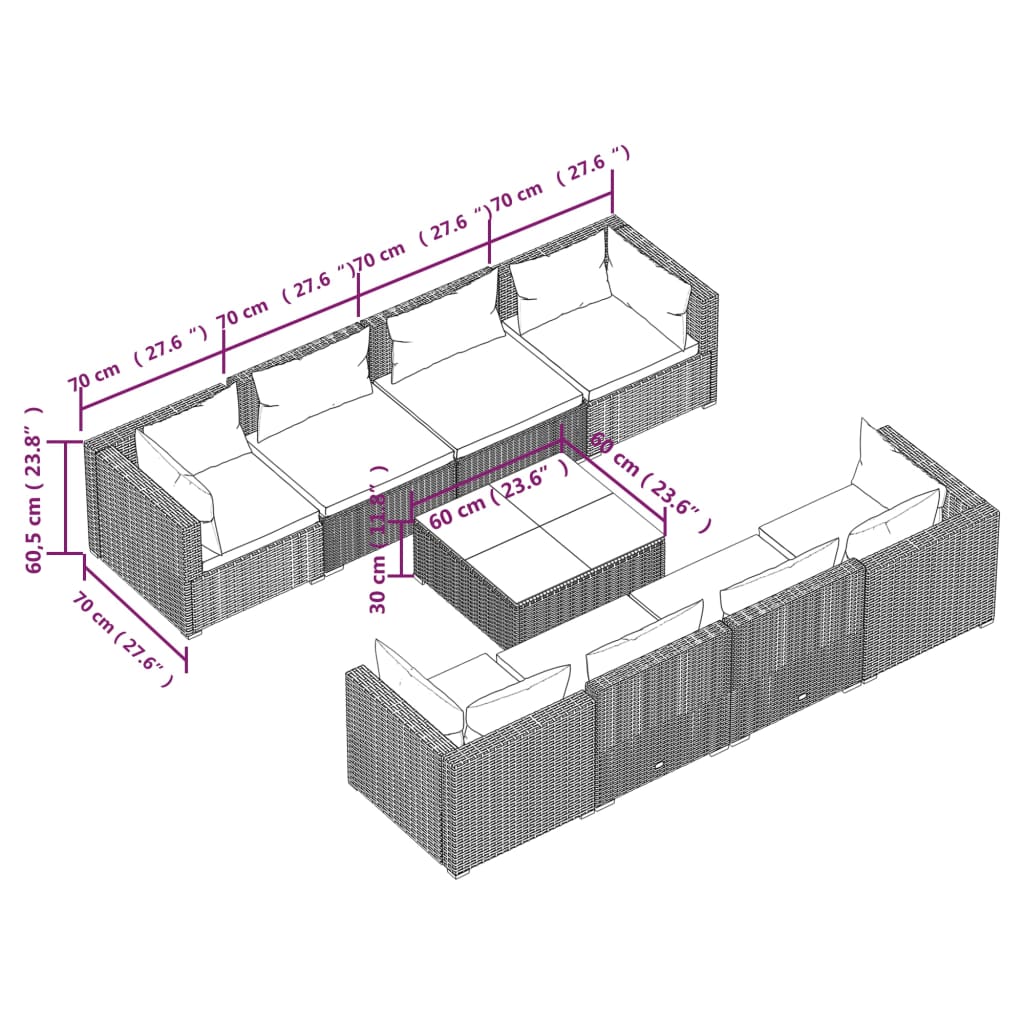 9 Piece Garden Lounge Set with Cushions Poly Rattan Brown - Newstart Furniture