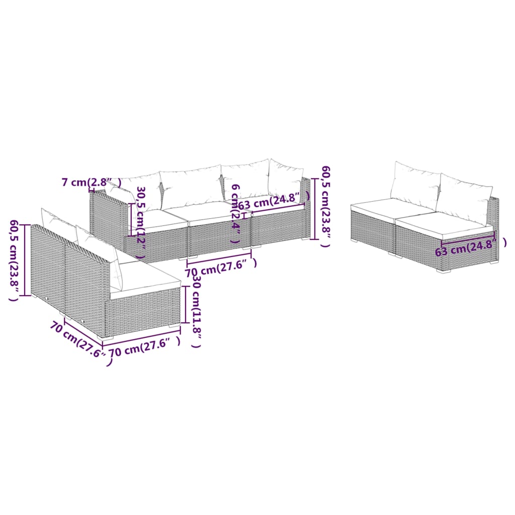 7 Piece Garden Lounge Set with Cushions Poly Rattan Grey - Newstart Furniture