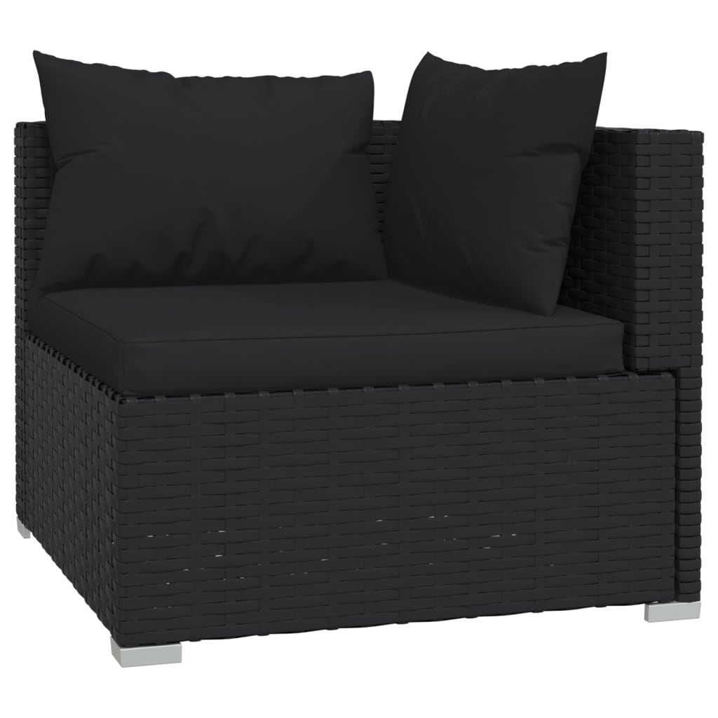 8 Piece Garden Lounge Set with Cushions Black Poly Rattan - Newstart Furniture